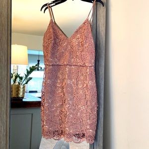 Express, size 10, pink mini dress, full lace, adjs. straps, worn once, perfect!!